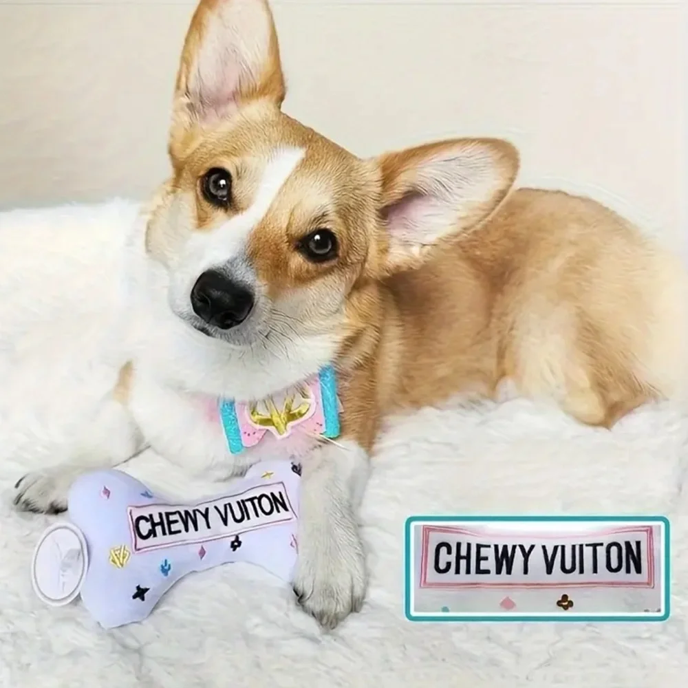 NEW Luxury Chewy Vuiton Dog Toy Bone